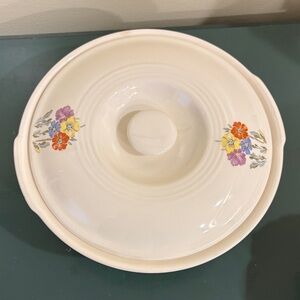 Vintage Jiffy Ware Covered Casserole Dish with Floral Design.